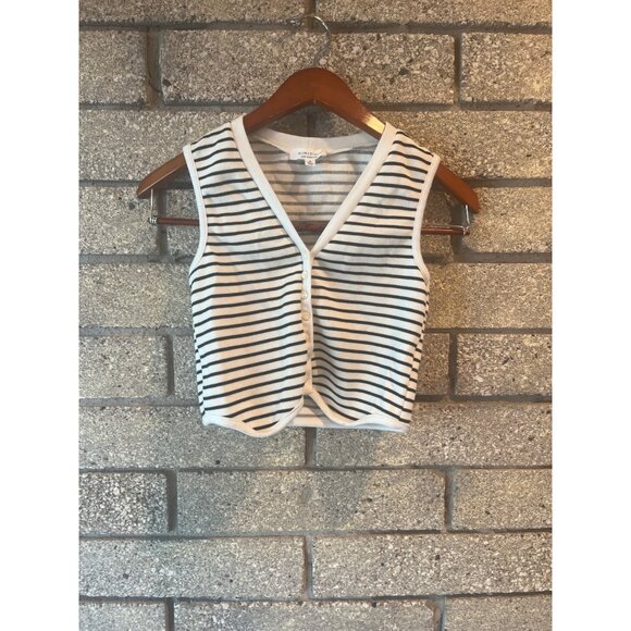 Striped Ribbed Button-Up Crop Tank Top By Kirious Los Angeles S Black & White - Picture 1 of 6